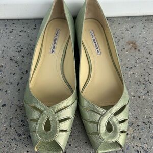 Via Spiga Metallic Green Peep Toe Flats